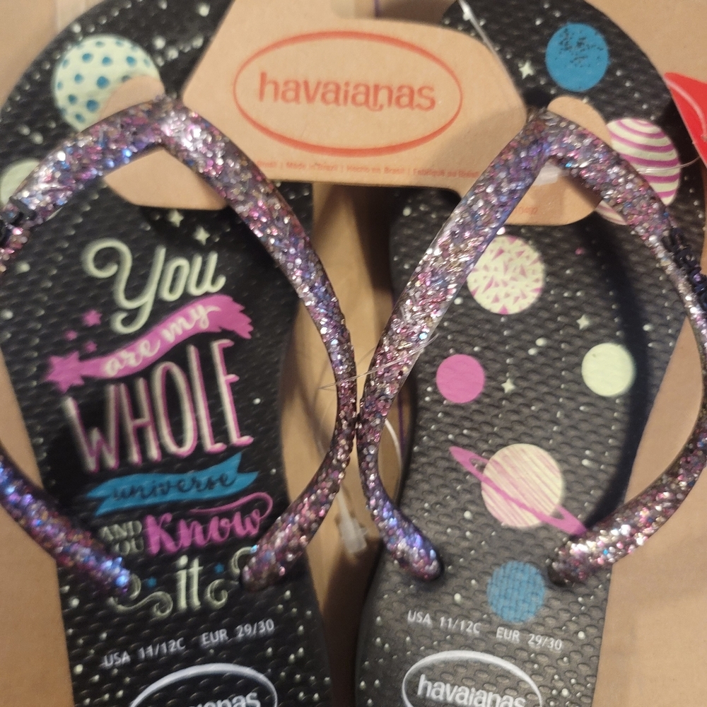 Havaianas Kids Glitter Purple Flip Flops with Planet Print